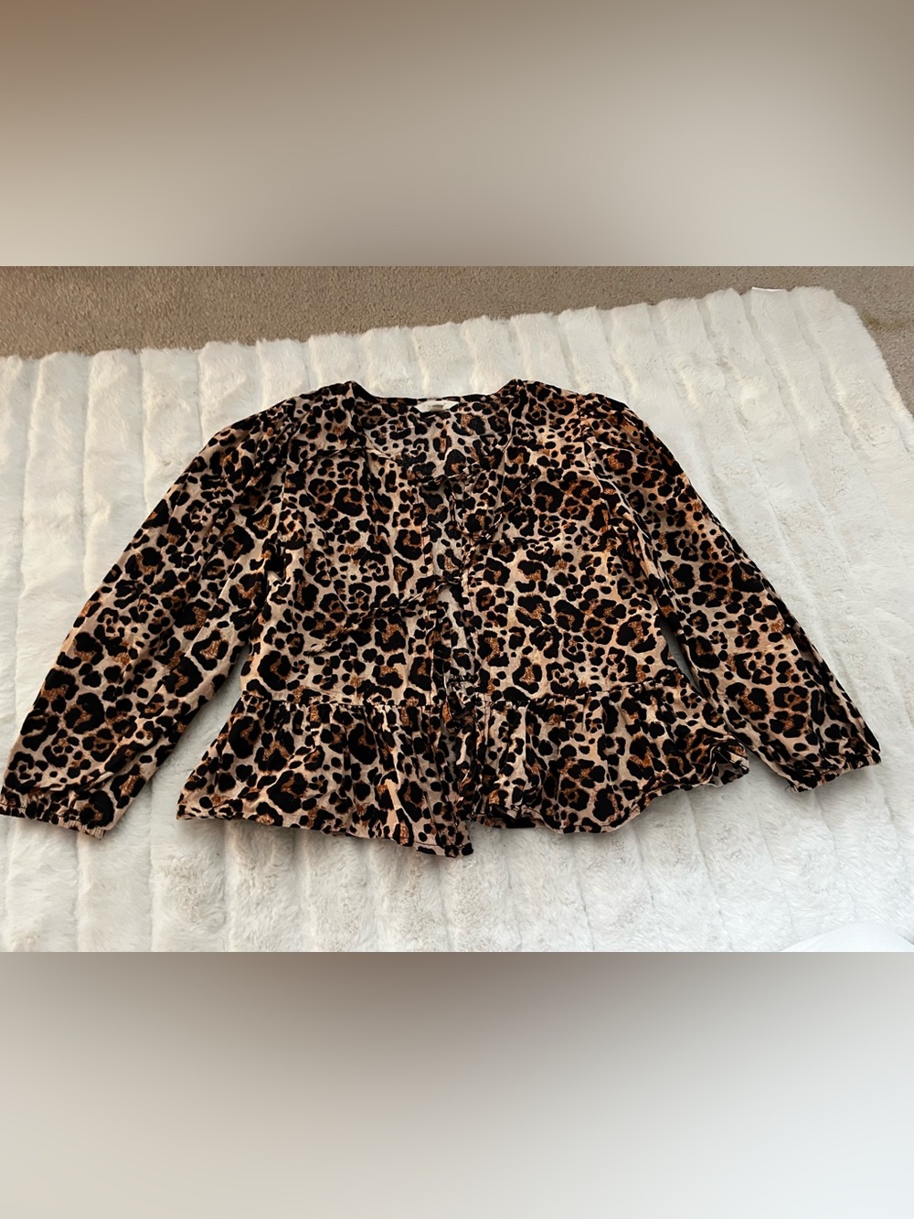 Sim & Sam Leopard Print Long Sleeve Ruffle Hem Top - Brown/Black